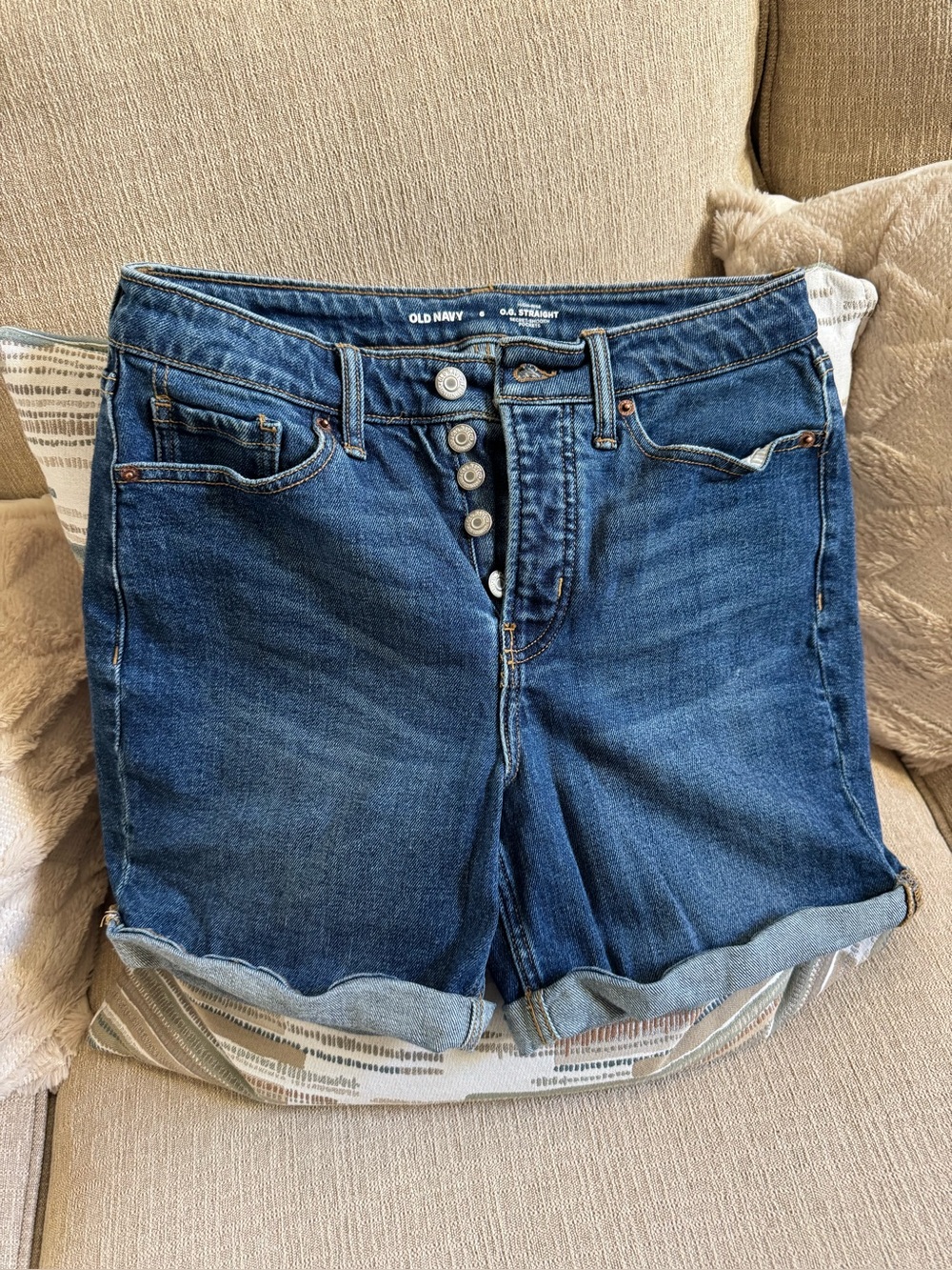 Old Navy Medium Blue Button-Fly Rolled Hem Denim Shorts